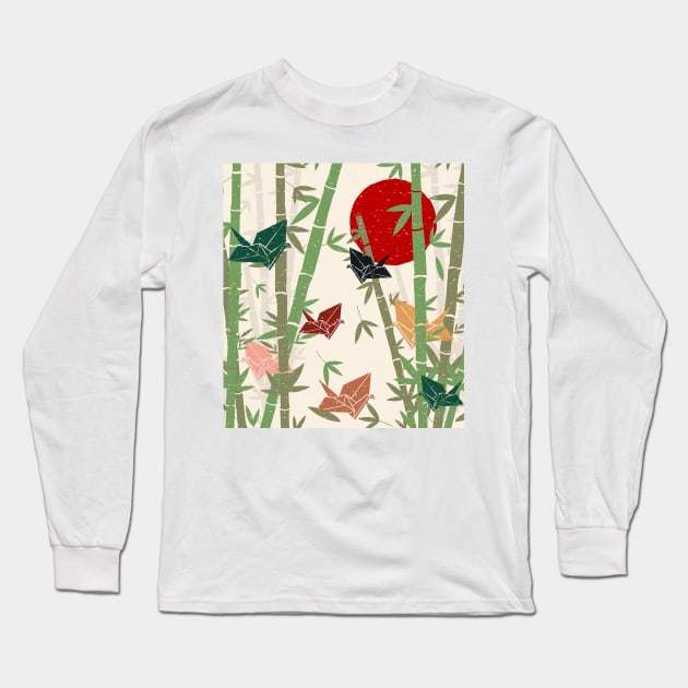 Calming Oriental Bamboo and Origami Long Sleeve T-Shirt by edmproject